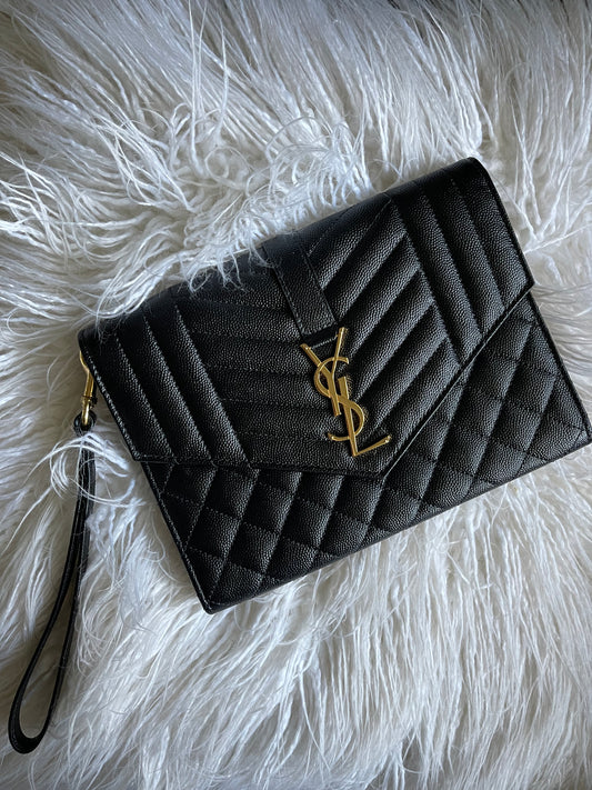 Saint Laurent Matelasse Monogram Black Clutch