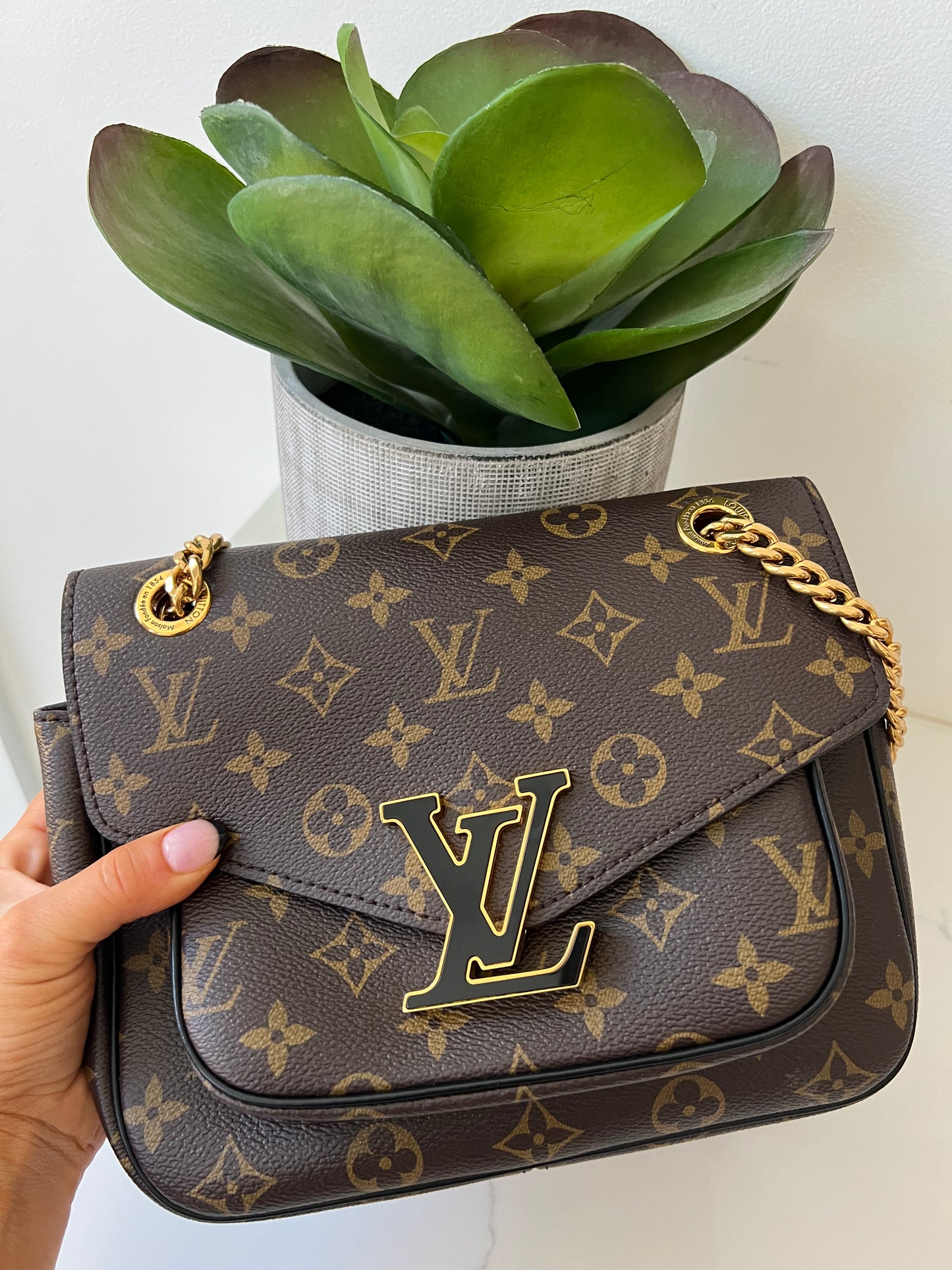 Louis Vuitton Monogram Passy Chain Flap Shoulder Bag LV Logo - ShopperBoard